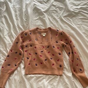 Women's Tan Sweater with Embroidered Accents